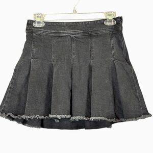 SO Micro Mini Pleated Skirt Black Denim Frayed Hem Y2K Style Sz 5/27 Goth